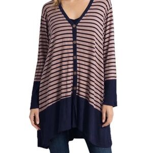 Celeste Chic Navy and Tan Striped Casual Office Cardigan Top Size 2x